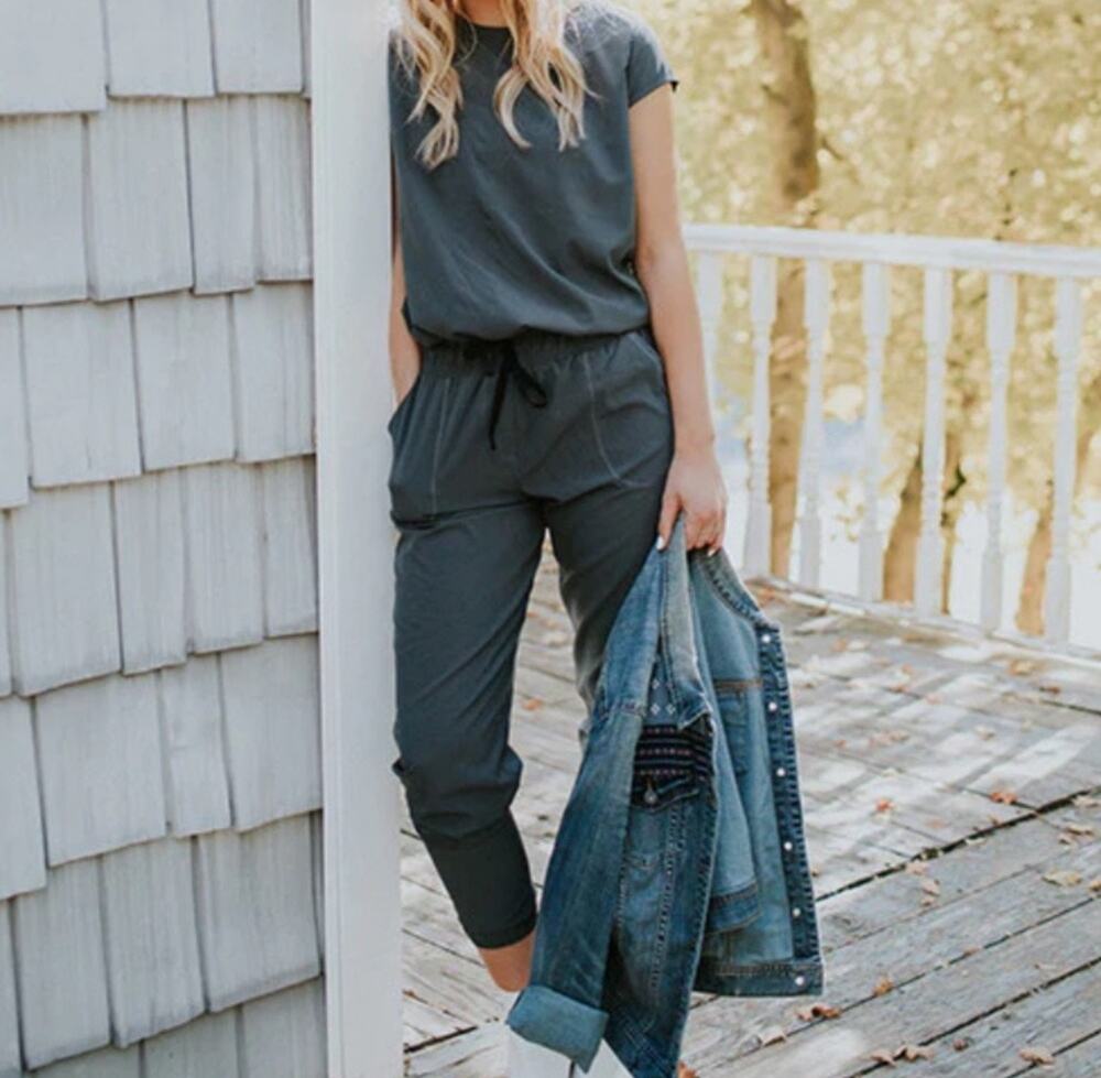 ALBION Jetsetter Jumpsuit Size Small Gray Spandex Blend *Flaw Lightweight Casual